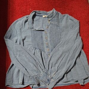 Pilcro Blue Button-Down Denim Blouse